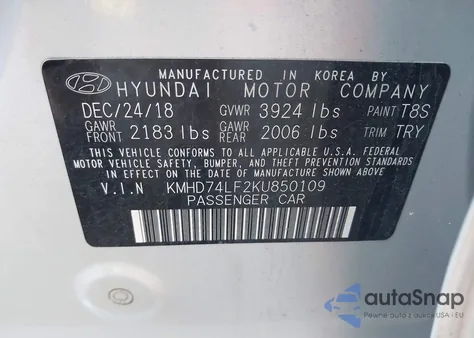 2019 Hyundai Elantra Se from USA, damaged, VIN KMHD74LF2KU850109